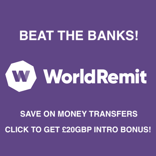 World Remit Save Money on International Money Transfers banner ad