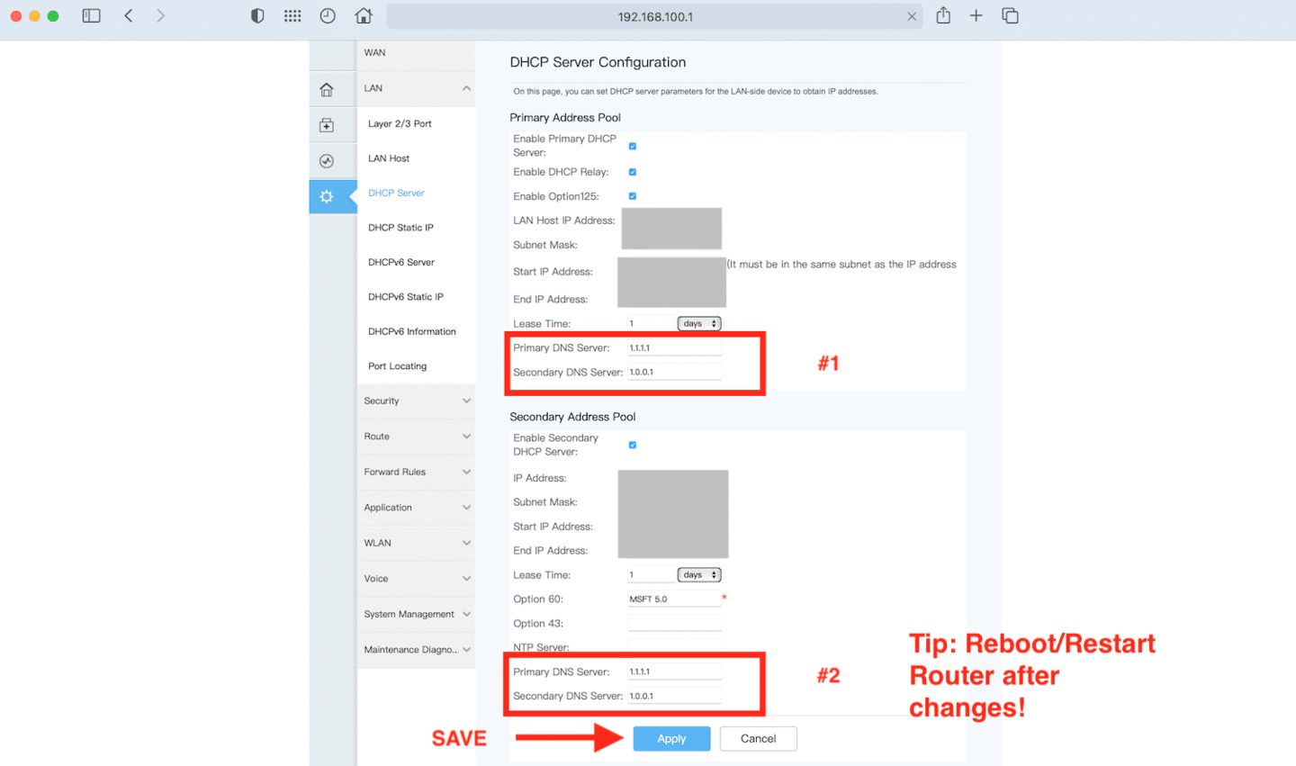 How to change Converge router DNS settings