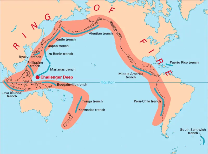 Philippines location in the Pacific Ring of Fire, infographic